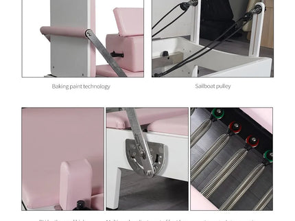 White Painted Oak Pink Pilates Equipment