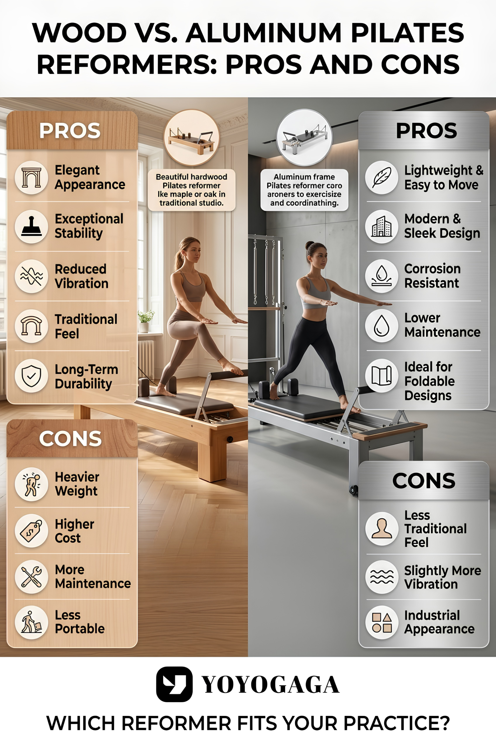Wood vs. Aluminum Pilates Reformers: Pros and Cons