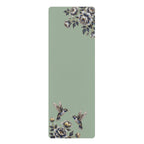 Floral Hummingbird Rubber Yoga Mat | Non-Slip Yoga Mat with Gold Accent | Sage Green