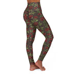 High-Waist Floral Yoga Leggings | Vintage Rose AOP | Espresso (Coffee Bean)