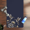 Floral Hummingbird Rubber Yoga Mat | Non-Slip Yoga Mat with Gold Accent | Midnight Navy