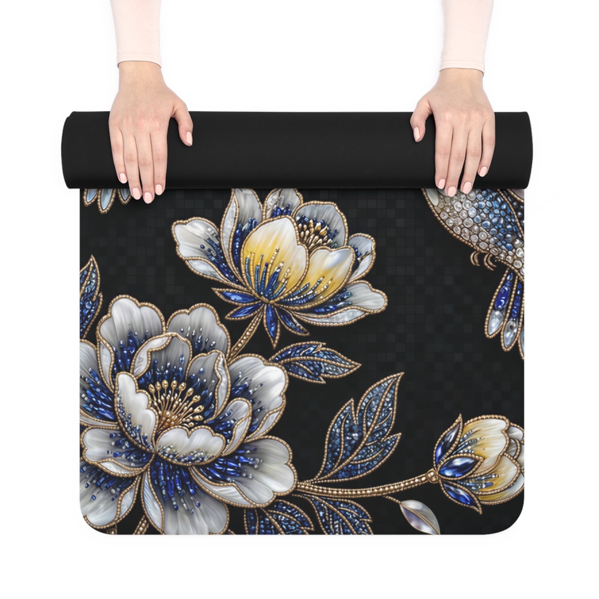 Hummingbird Floral Rubber Yoga Mat | Non-Slip Botanical Design