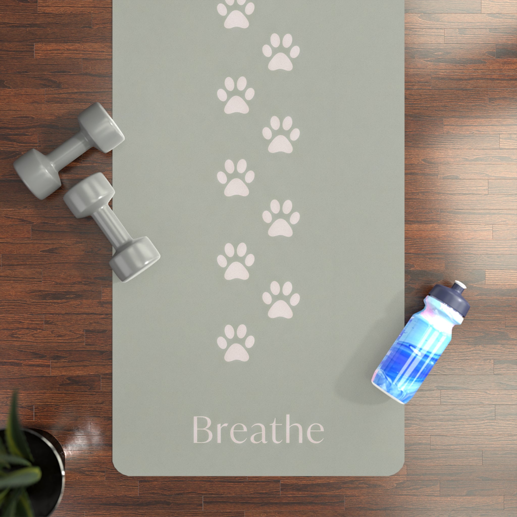Paw-Print Rubber Yoga Mat — 'Breathe' Mindful Pet Lover Mat