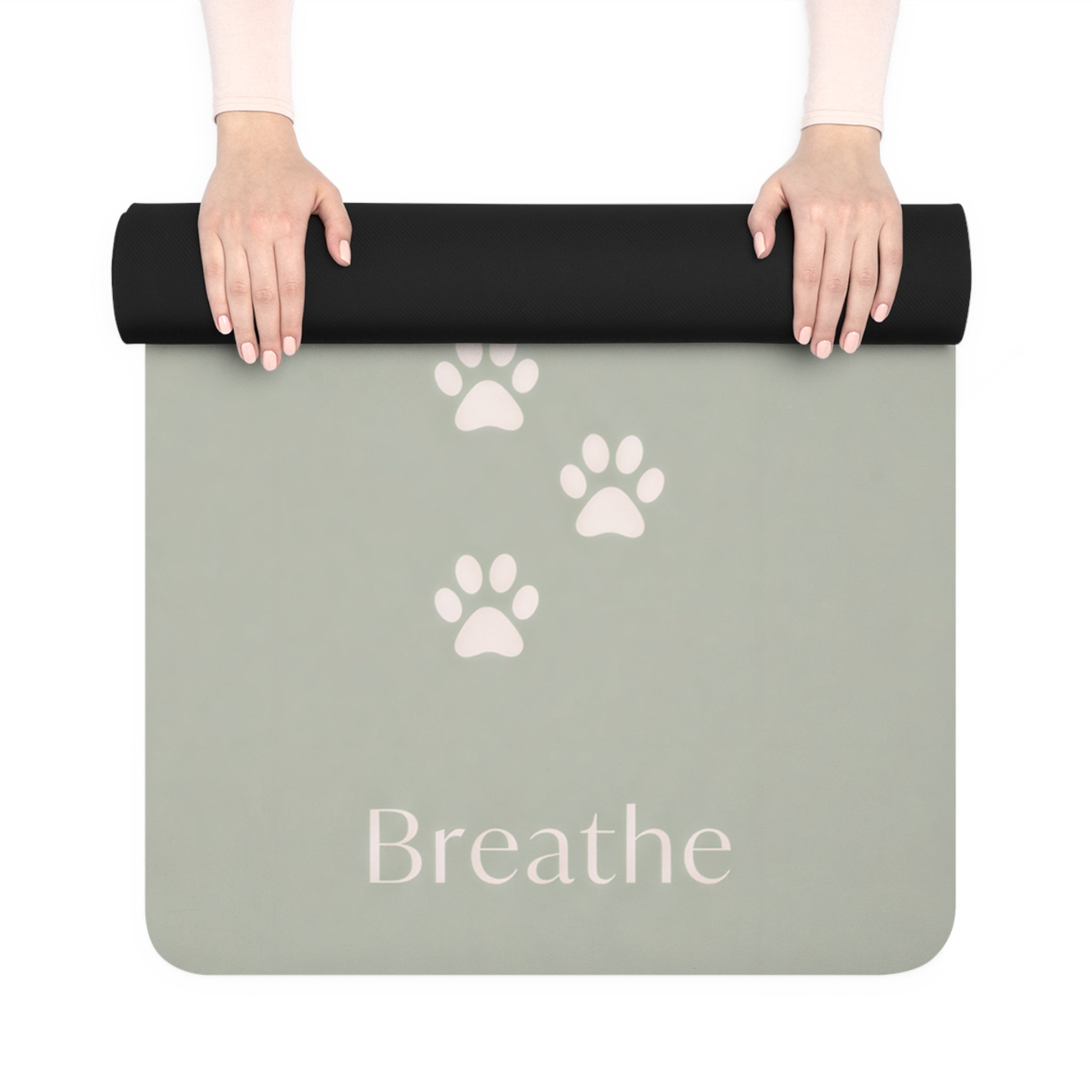 Paw-Print Rubber Yoga Mat — 'Breathe' Mindful Pet Lover Mat