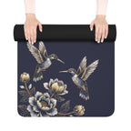 Floral Hummingbird Rubber Yoga Mat | Non-Slip Yoga Mat with Gold Accent | Midnight Navy