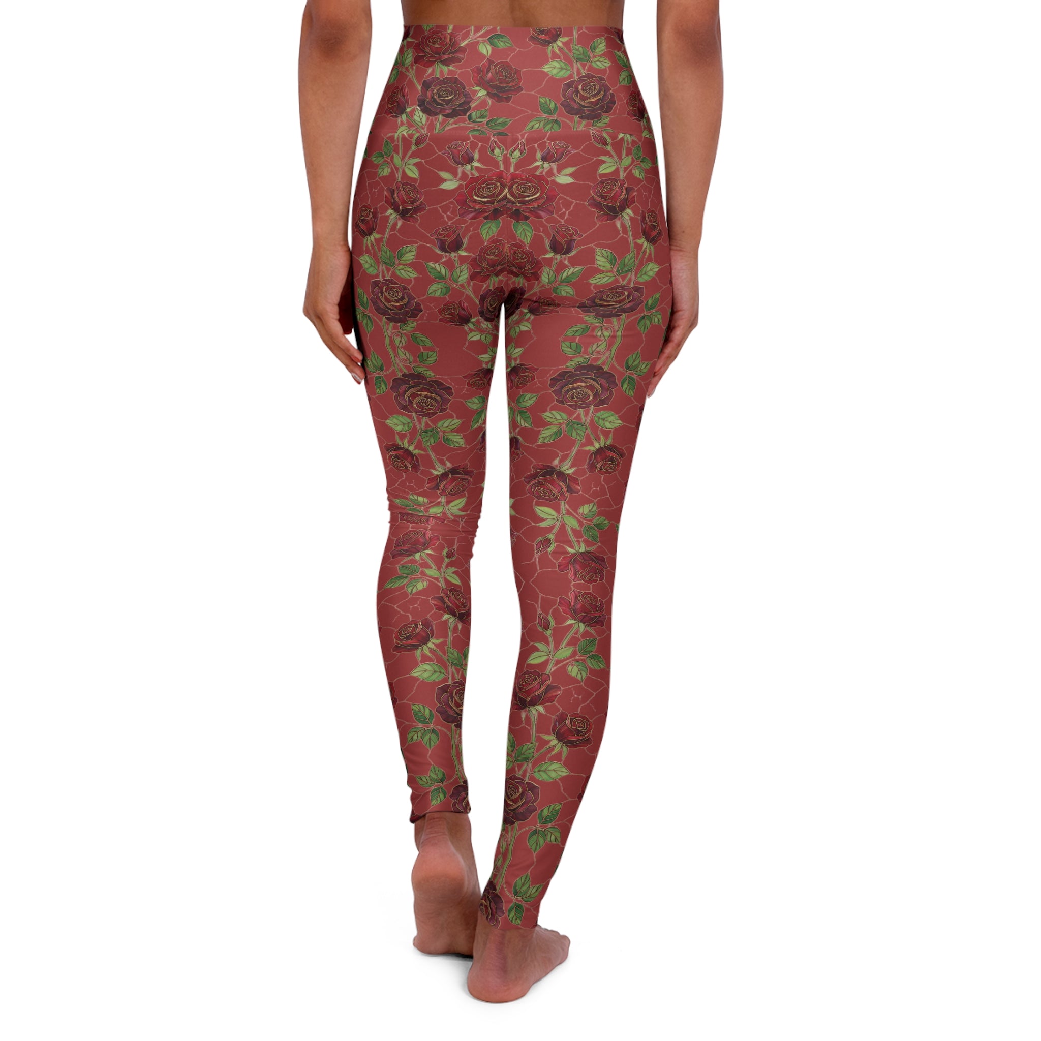 High-Waist Floral Yoga Leggings | Vintage Rose AOP | Deep Red