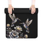 Floral Hummingbird Rubber Yoga Mat | Non-Slip Yoga Mat with Gold Accent | Black