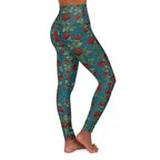 High-Waist Floral Yoga Leggings | Vintage Rose AOP | Transformative Teal