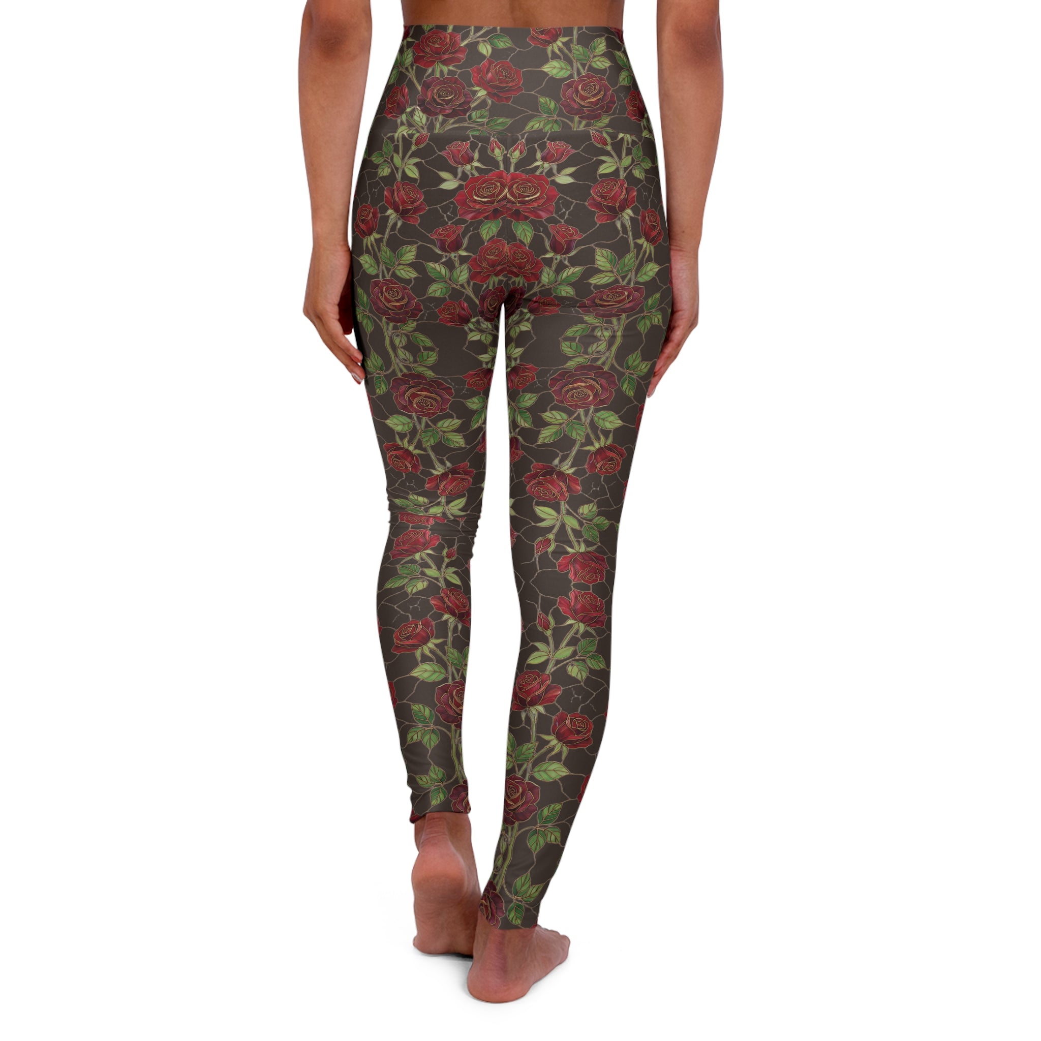 High-Waist Floral Yoga Leggings | Vintage Rose AOP | Espresso (Coffee Bean)