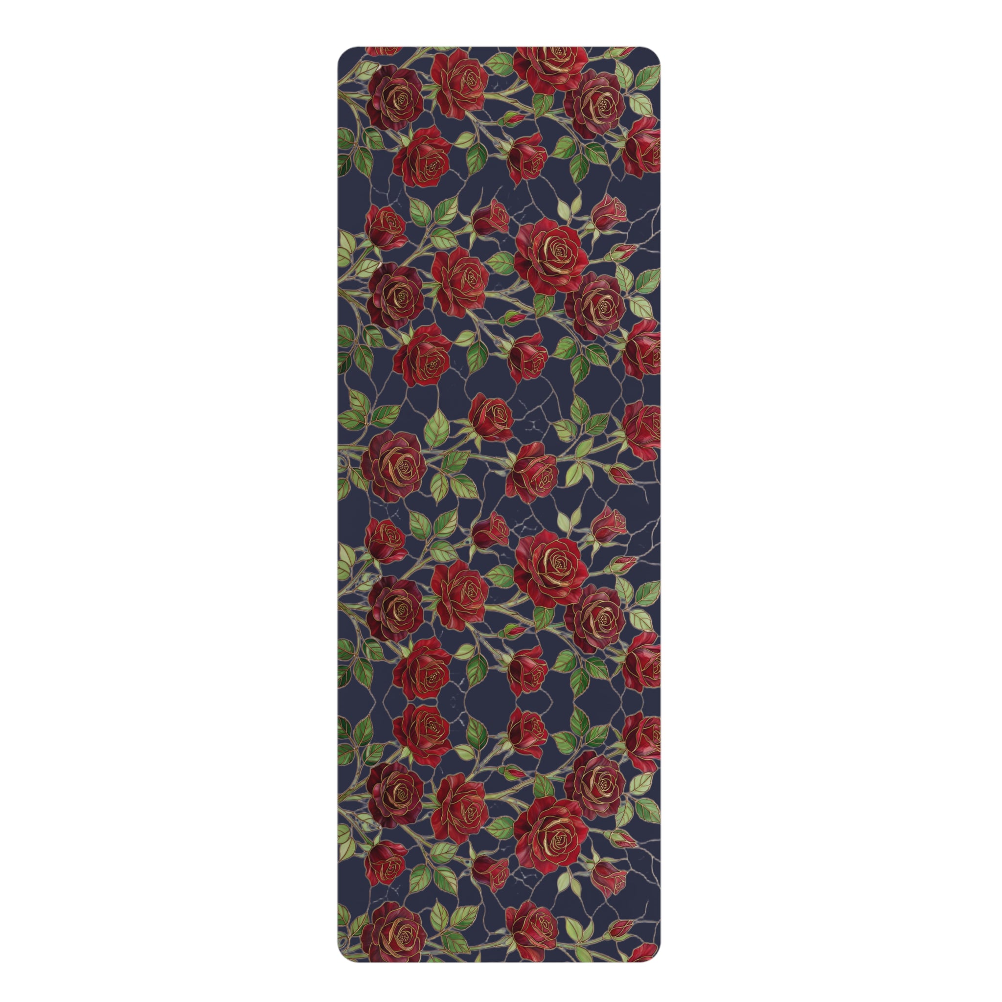Floral Rose Rubber Yoga Mat | Non-Slip Garden-Inspired Exercise Mat | Midnight Navy