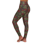 High-Waist Floral Yoga Leggings | Vintage Rose AOP | Espresso (Coffee Bean)
