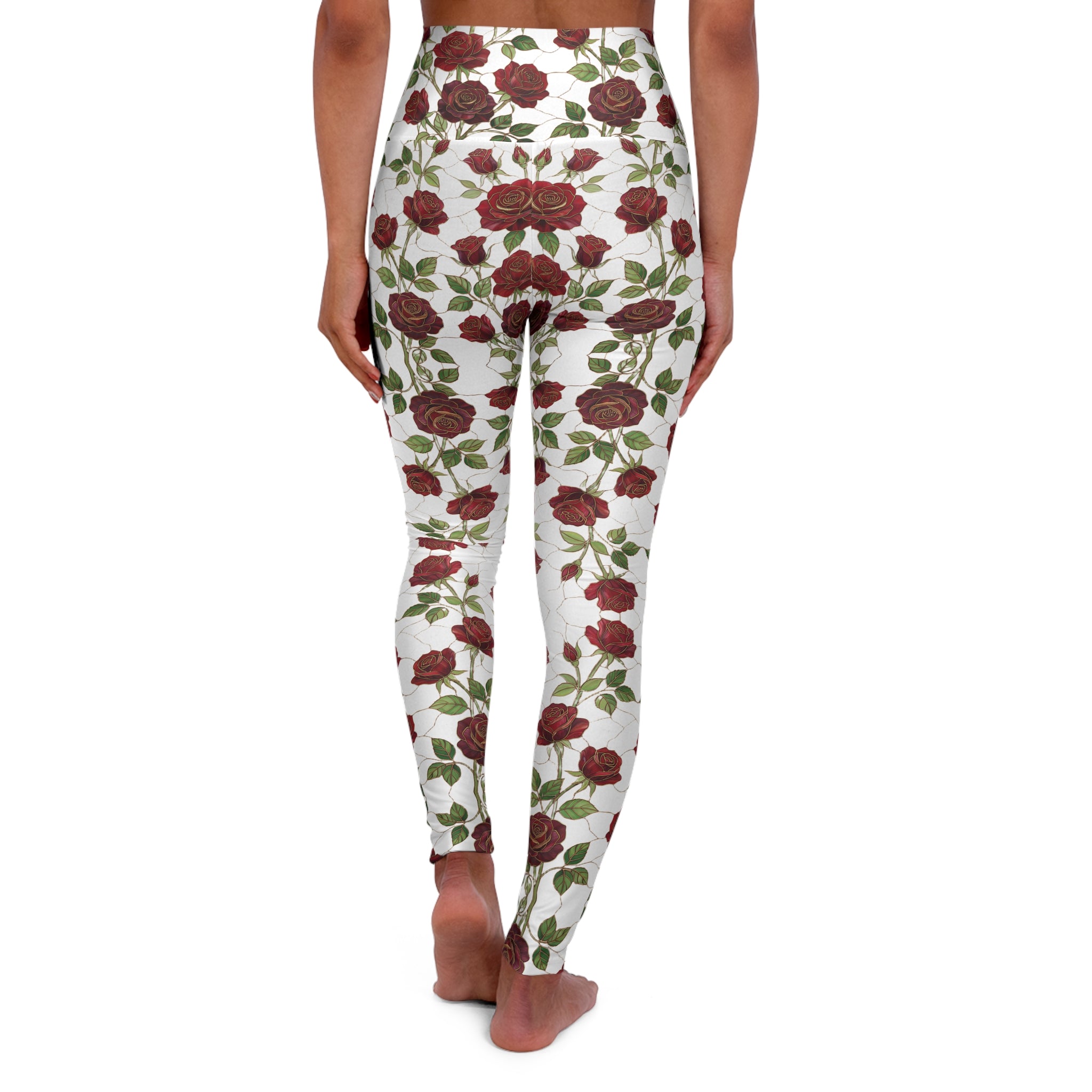 High-Waist Floral Yoga Leggings | Vintage Rose AOP | White