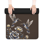Floral Hummingbird Rubber Yoga Mat | Non-Slip Yoga Mat with Gold Accent | Espresso (Coffee Bean)