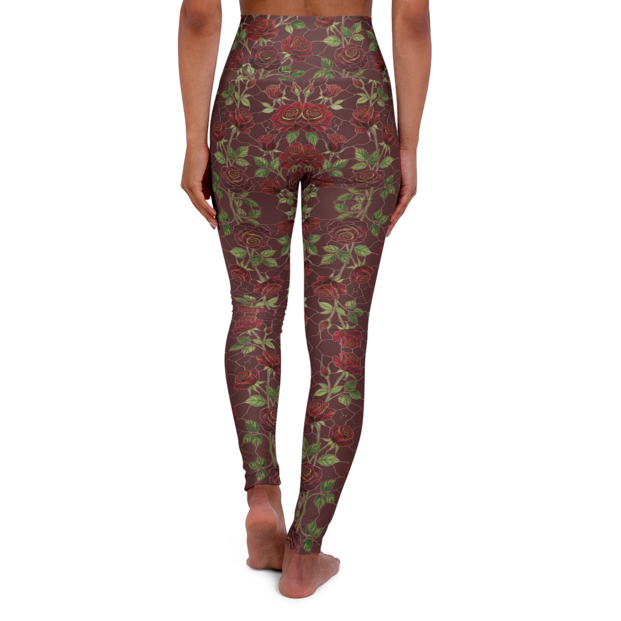 High-Waist Floral Yoga Leggings | Vintage Rose AOP | Dark Cherry (Oxblood)