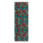 Floral Rose Rubber Yoga Mat | Non-Slip Garden-Inspired Exercise Mat | Transformative Teal