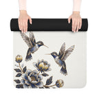 Floral Hummingbird Rubber Yoga Mat | Non-Slip Yoga Mat with Gold Accent | Cloud Dancer