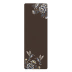 Floral Hummingbird Rubber Yoga Mat | Non-Slip Yoga Mat with Gold Accent | Espresso (Coffee Bean)