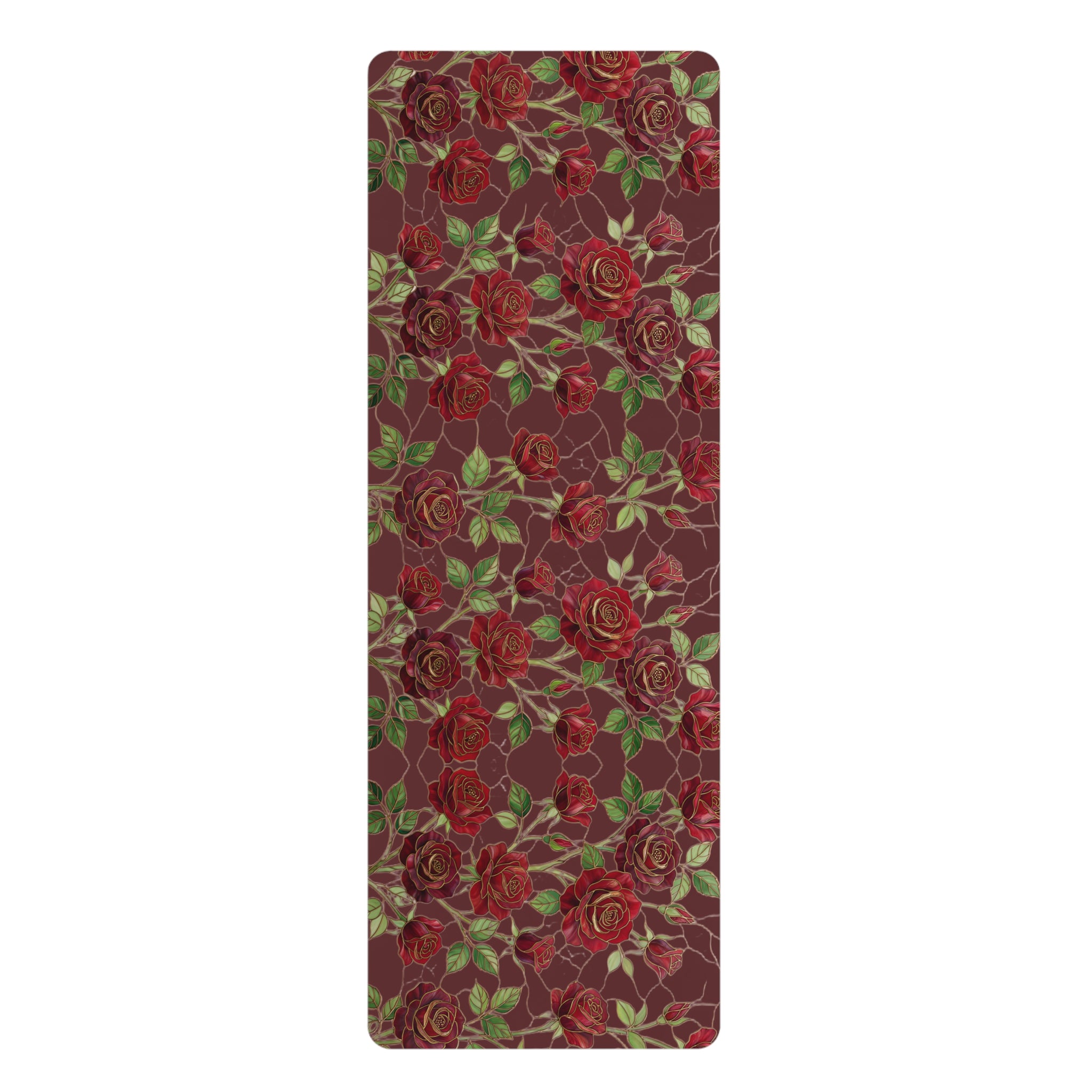 Floral Rose Rubber Yoga Mat | Non-Slip Garden-Inspired Exercise Mat | Dark Cherry (Oxblood)
