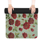 Floral Rose Rubber Yoga Mat | Non-Slip Garden-Inspired Exercise Mat | Sage Green
