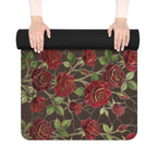 Floral Rose Rubber Yoga Mat | Non-Slip Garden-Inspired Exercise Mat | Espresso (Coffee Bean)