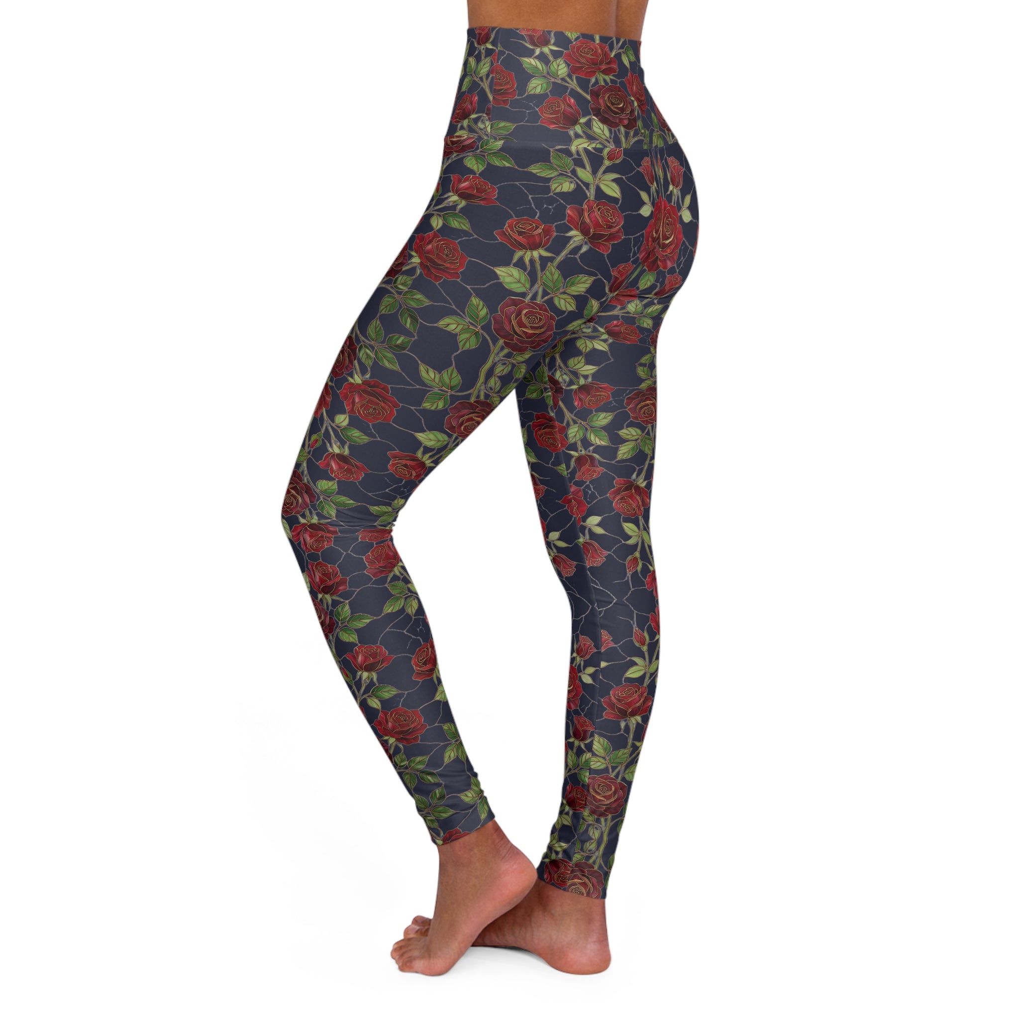 High-Waist Floral Yoga Leggings | Vintage Rose AOP | Midnight Navy