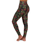 High-Waist Floral Yoga Leggings | Vintage Rose AOP | Black