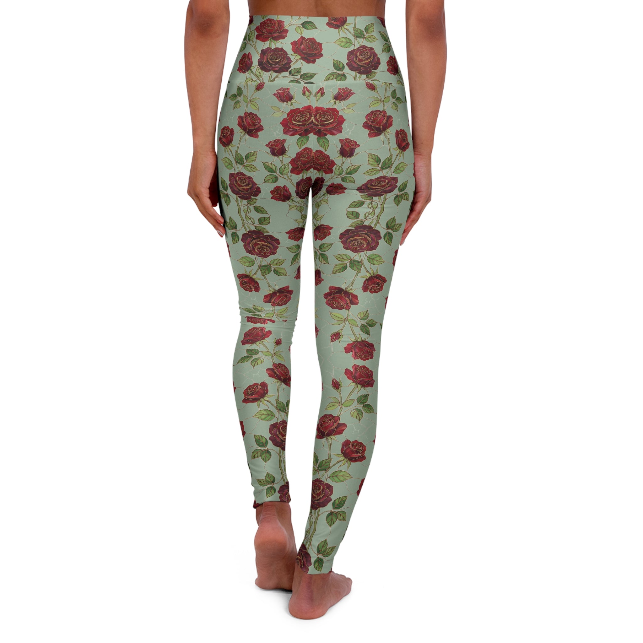 High-Waist Floral Yoga Leggings | Vintage Rose AOP | Sage Green
