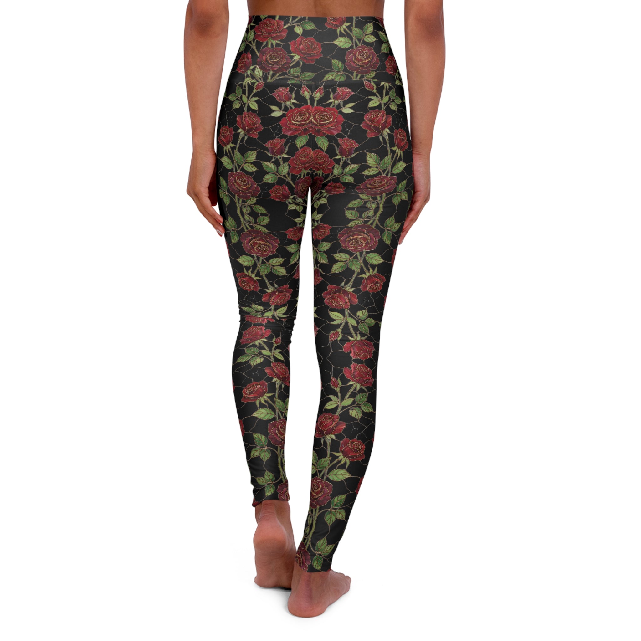 High-Waist Floral Yoga Leggings | Vintage Rose AOP | Black