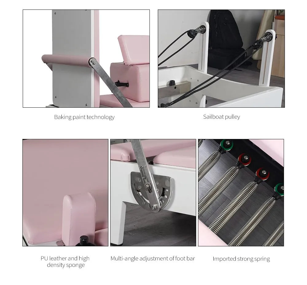 White Painted Oak Pink Pilates Equipment