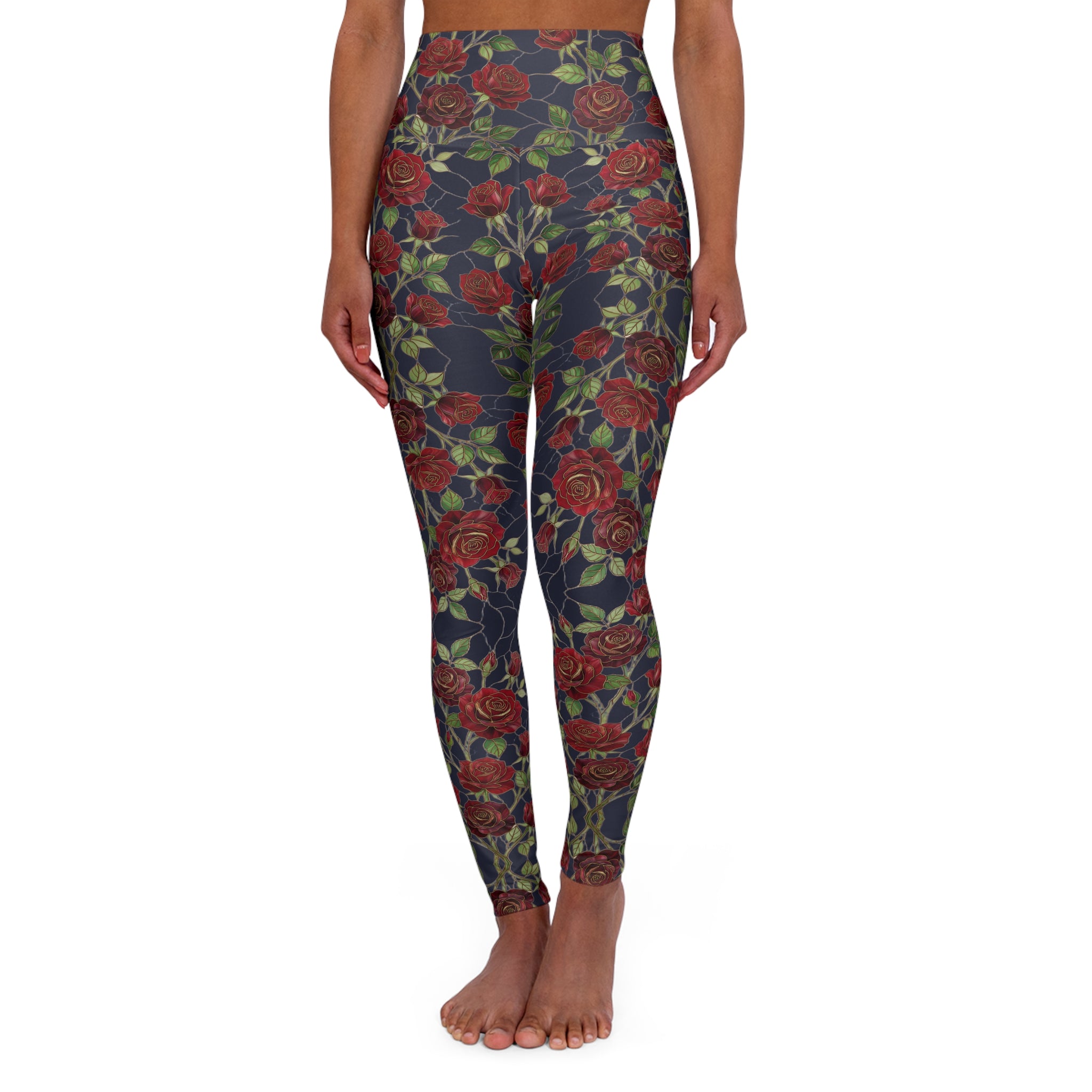High-Waist Floral Yoga Leggings | Vintage Rose AOP | Midnight Navy