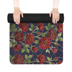 Floral Rose Rubber Yoga Mat | Non-Slip Garden-Inspired Exercise Mat | Midnight Navy