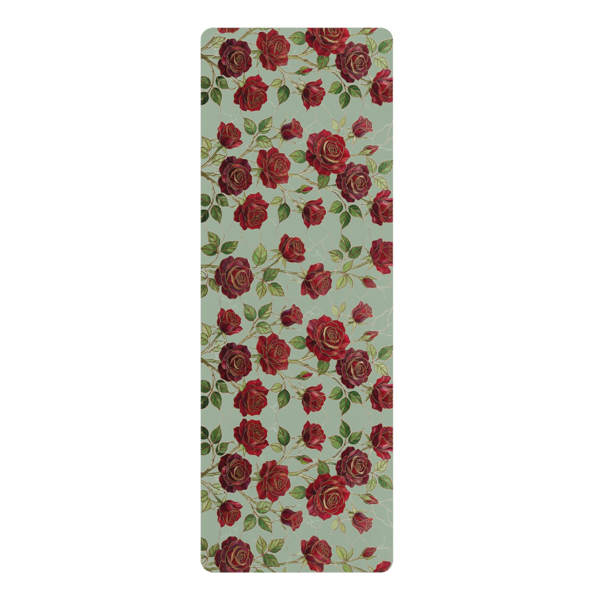 Floral Rose Rubber Yoga Mat | Non-Slip Garden-Inspired Exercise Mat | Sage Green