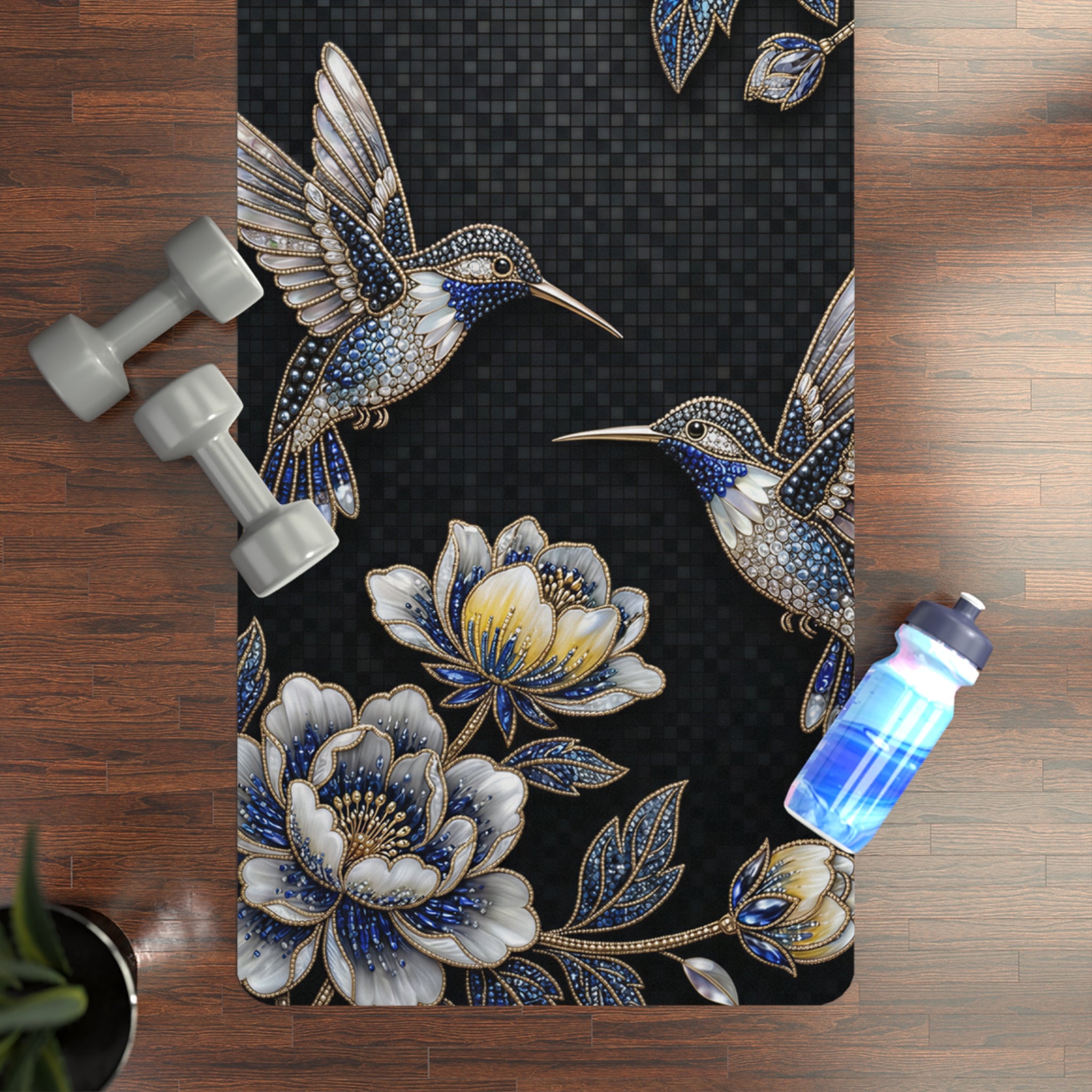 Hummingbird Floral Rubber Yoga Mat | Non-Slip Botanical Design