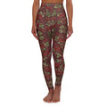 High-Waist Floral Yoga Leggings | Vintage Rose AOP | Dark Cherry (Oxblood)