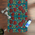Floral Rose Rubber Yoga Mat | Non-Slip Garden-Inspired Exercise Mat | Transformative Teal