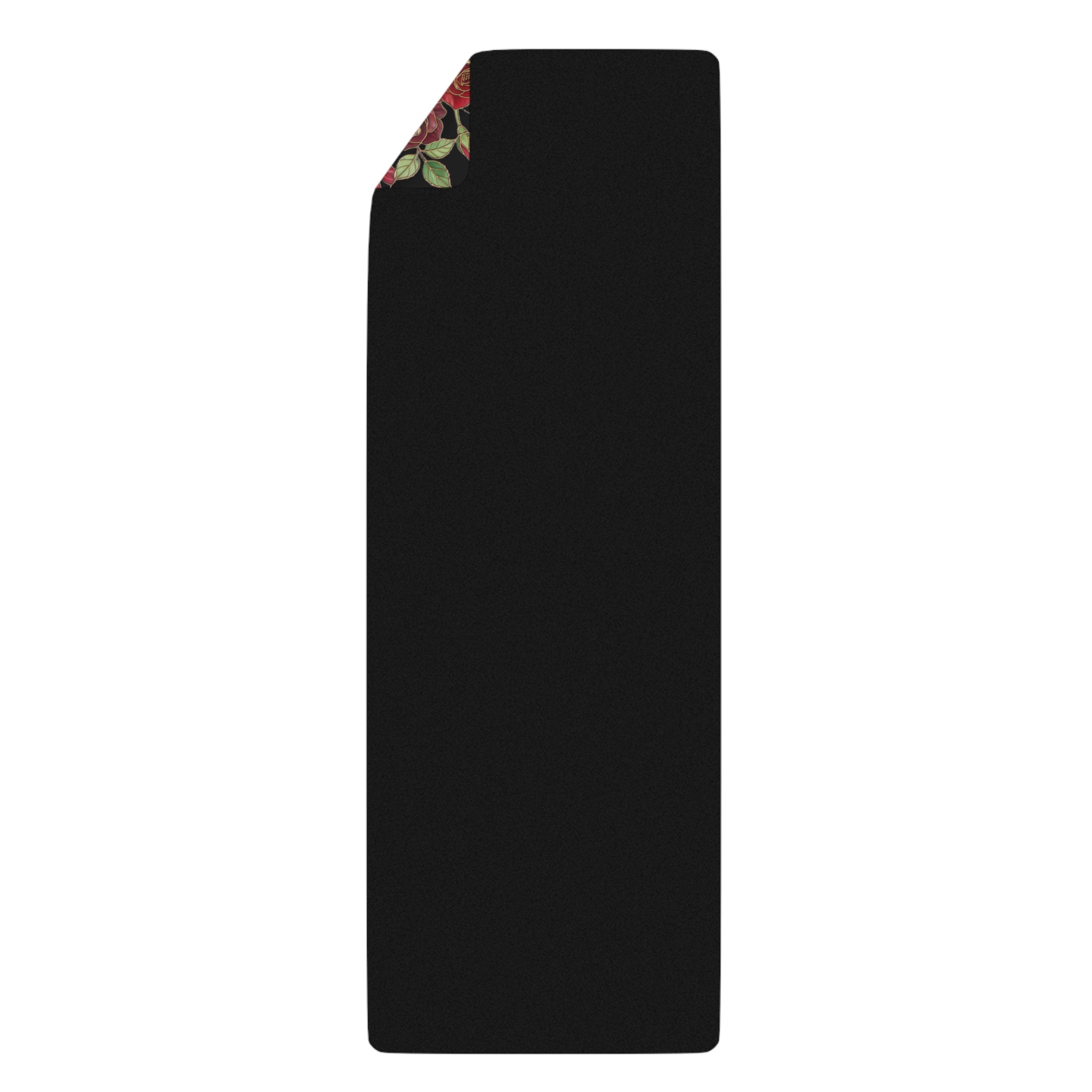 Floral Rose Rubber Yoga Mat | Non-Slip Garden-Inspired Exercise Mat | Black