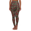 High-Waist Floral Yoga Leggings | Vintage Rose AOP | Espresso (Coffee Bean)