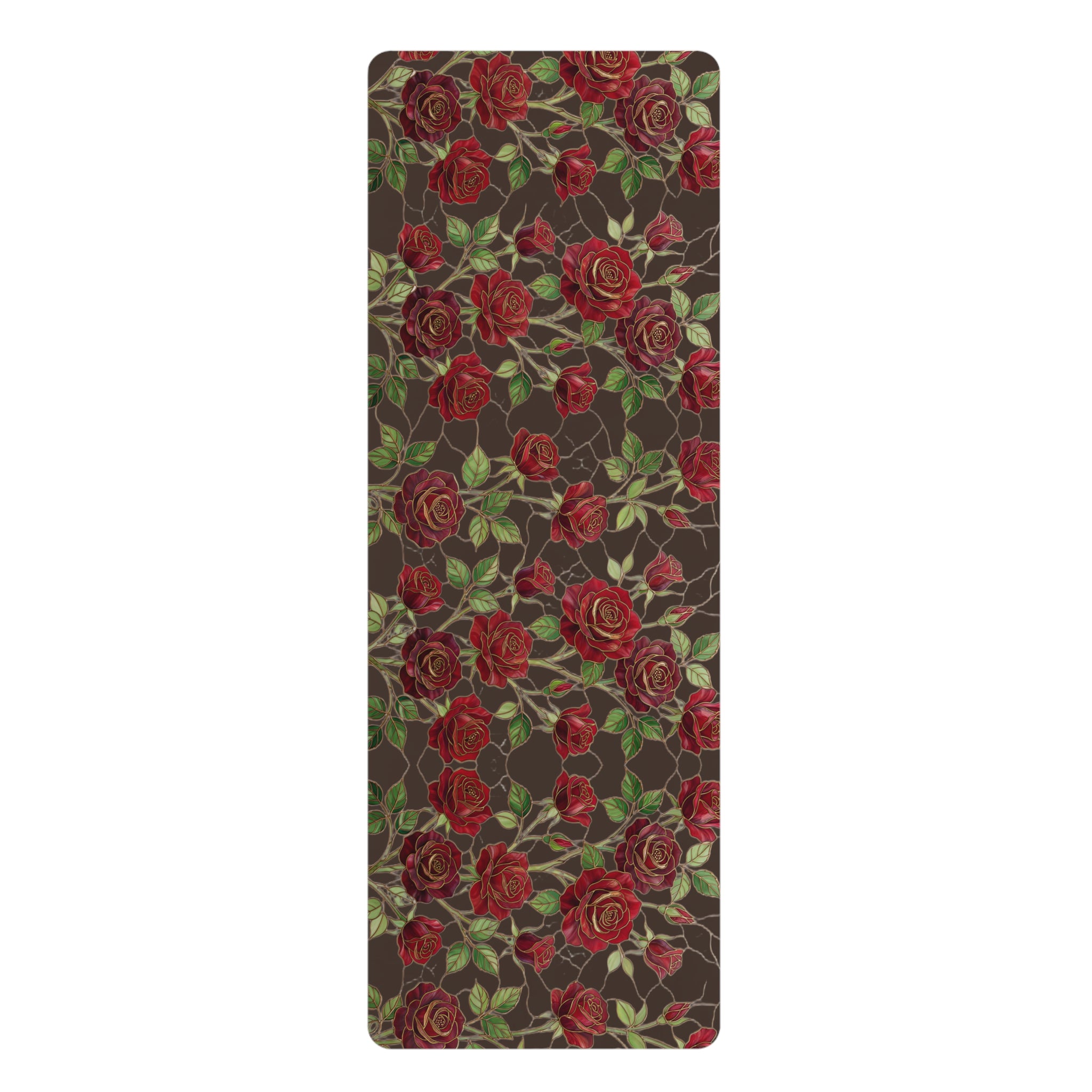 Floral Rose Rubber Yoga Mat | Non-Slip Garden-Inspired Exercise Mat | Espresso (Coffee Bean)