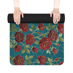 Floral Rose Rubber Yoga Mat | Non-Slip Garden-Inspired Exercise Mat | Transformative Teal