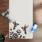 Floral Hummingbird Rubber Yoga Mat | Non-Slip Yoga Mat with Gold Accent | Cloud Dancer