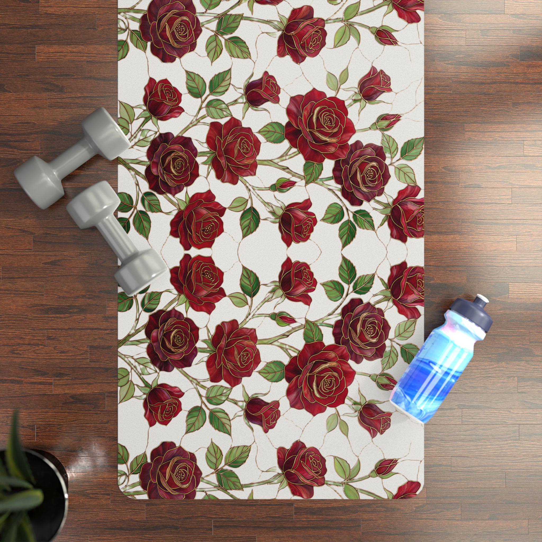 Floral Rose Rubber Yoga Mat | Non-Slip Garden-Inspired Exercise Mat | Cloud Dancer