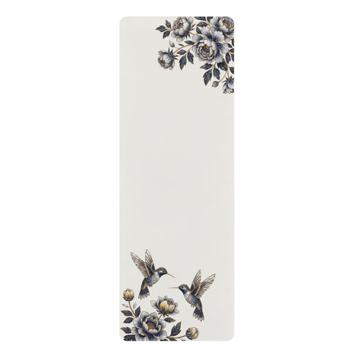 Floral Hummingbird Rubber Yoga Mat | Non-Slip Yoga Mat with Gold Accent | Cloud Dancer