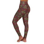 High-Waist Floral Yoga Leggings | Vintage Rose AOP | Dark Cherry (Oxblood)
