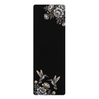 Floral Hummingbird Rubber Yoga Mat | Non-Slip Yoga Mat with Gold Accent | Black