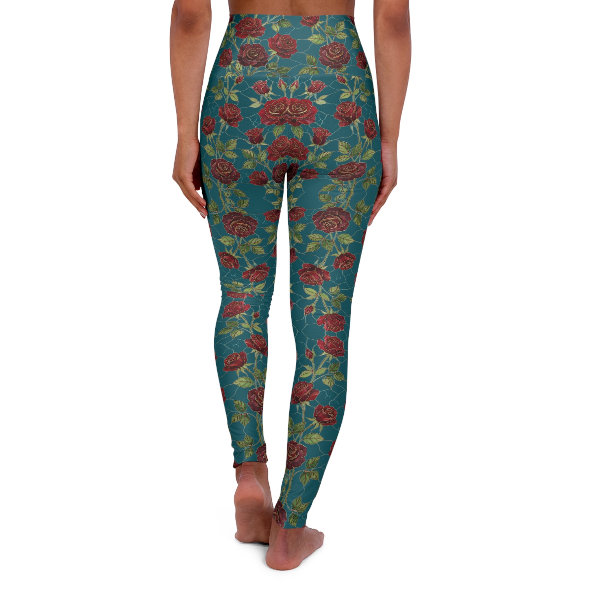 High-Waist Floral Yoga Leggings | Vintage Rose AOP | Transformative Teal